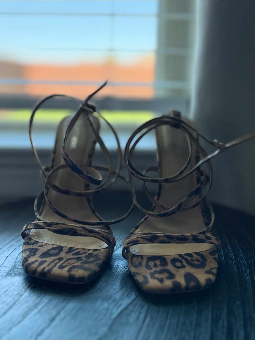 Fashion Nova Leopard Print Strappy Heels in Tan and Brown
